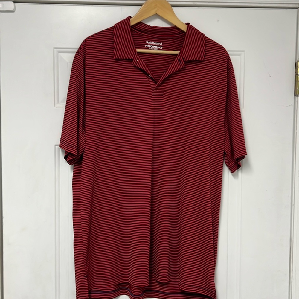 Men’d Saddlebred Performance Shirt Polo in Red and Black Stripes